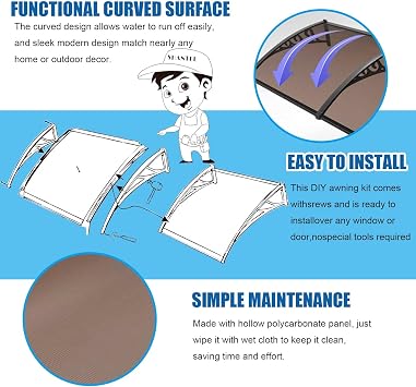 Awnings for Doors Door Awnings Exterior Window Awnings Exterior with Aluminum Bracket, Polycarbonate Window Door Awning Canopy for Sun Shutter, UV, Rain and Snow Protection(Blue,60x60cm/24x24in)
