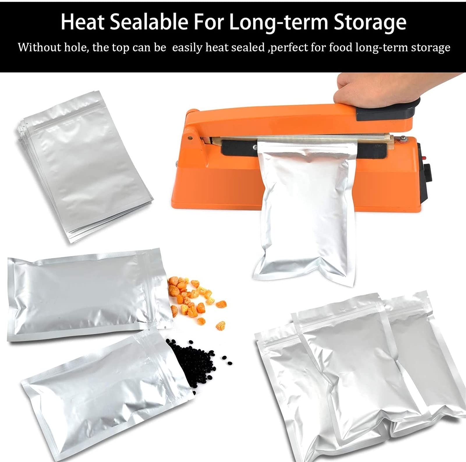 Vorderseite Aluminium-Verpackungssäcke, Aluminum Foil Mylar Food Storage Bags Resealable Heat Sealable Multiple Sizes Pack of 100(26x35cm)