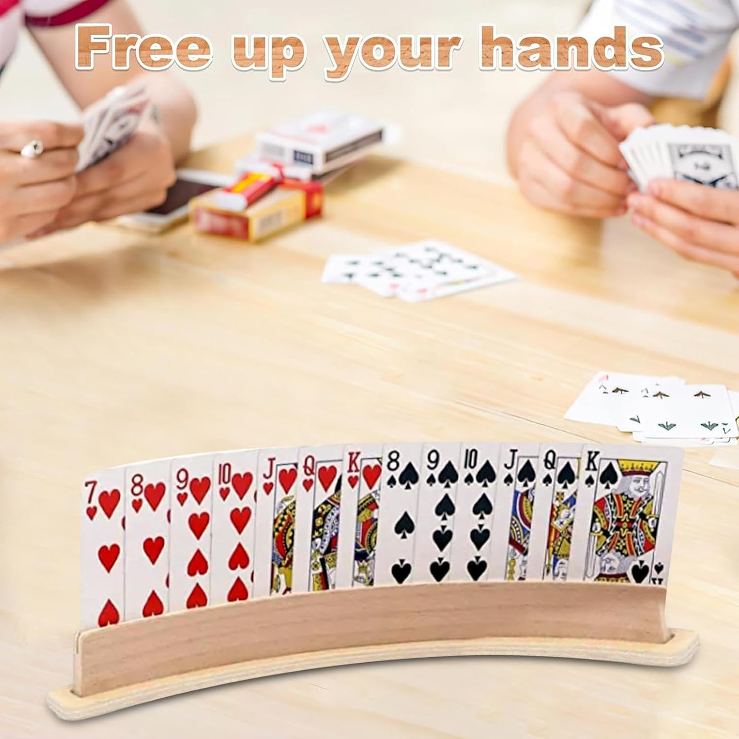 Playing Card Holder, Wooden Hands-Free Storage Stand Organizer, 2pcs Card Racks Accessories for Pinochle Poker Kids Adults Seniors