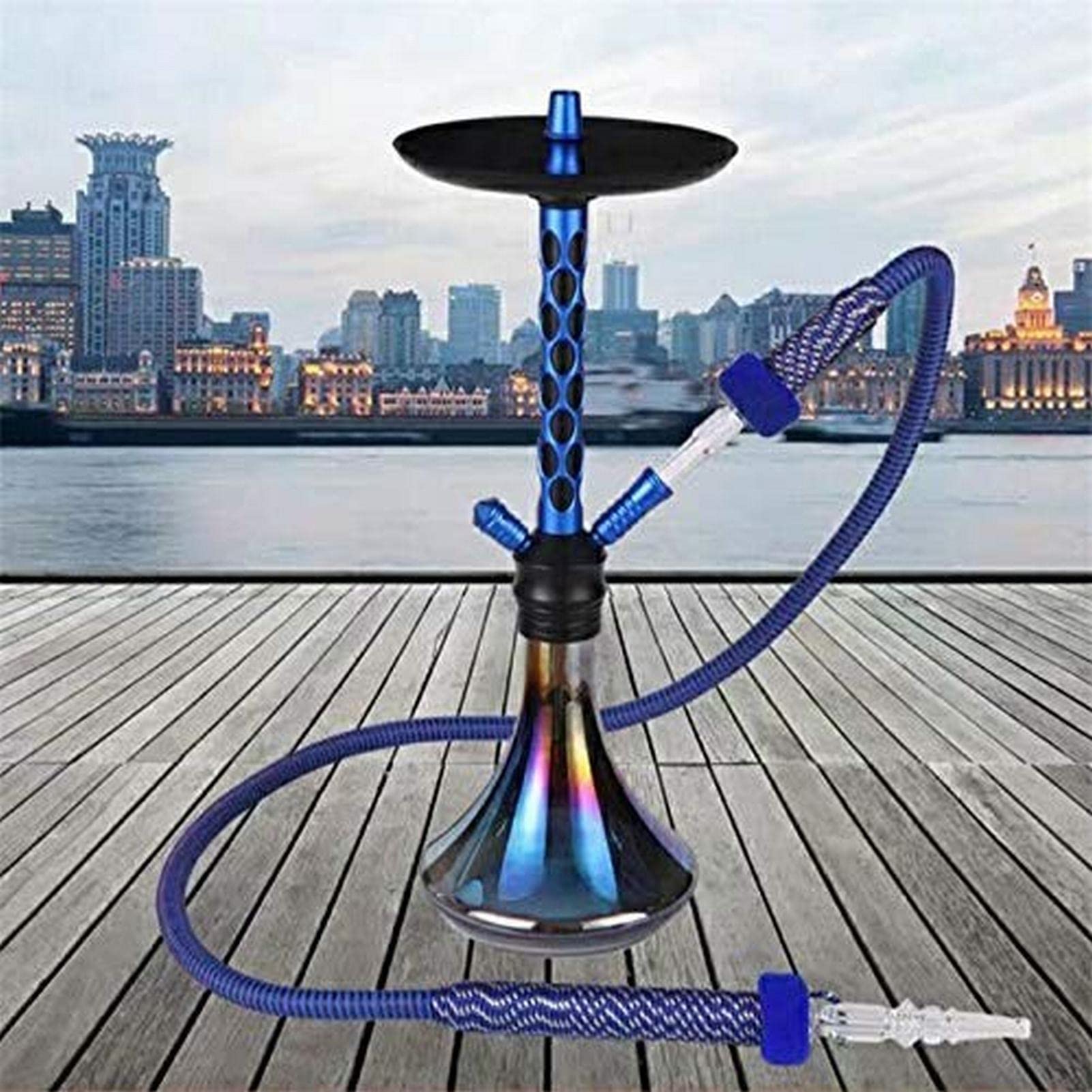 Hookah de doble tubería de doble tubería, conjunto de casquías de gancho de cristal, conjunto de copa de nariz portátil, adecuado para familias, hoteles, bares, club