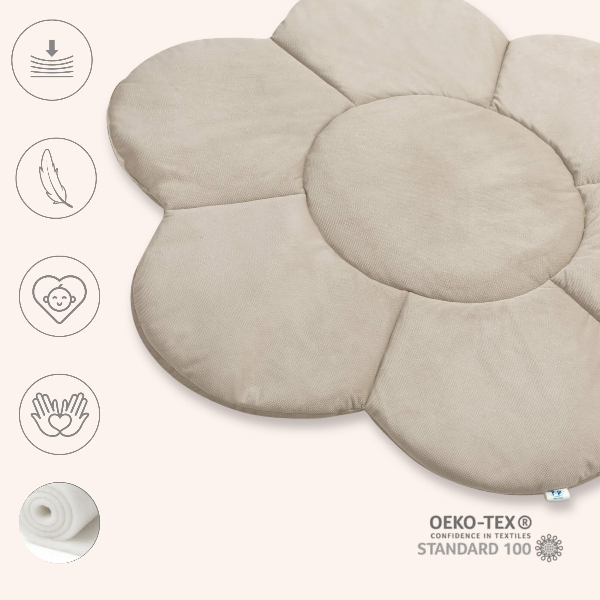 Baby Spielmatte 130x130 cm – Große Krabbelmatte in Blumenform – Weiche 3cm Schaumstoffmatte aus Velvet – Faltbar & Waschbar – Spielteppich für Babys & Kleinkinder (hellgrün)