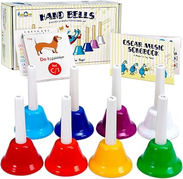 Musical Hand Bells for Kids Music Toys 8 Notes with 15-Song Songbook | Music Flashcards, Musical Bells, Handbells Set, Toddler Musical Instrument, Montessori Toy, Classroom Use, Birthday Gift