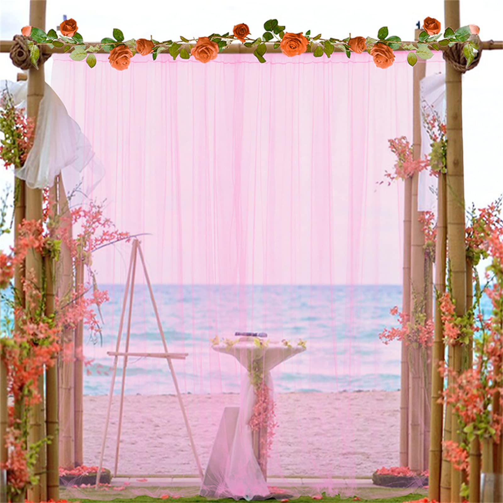 Querbehang Transparente Voile Gardine Fertiggardine Deko für Hochzeitsbogen & Traubogen Vorhangweiß Hochzeitsdekoration (Weiß,1.5 * 3m 2pcs)