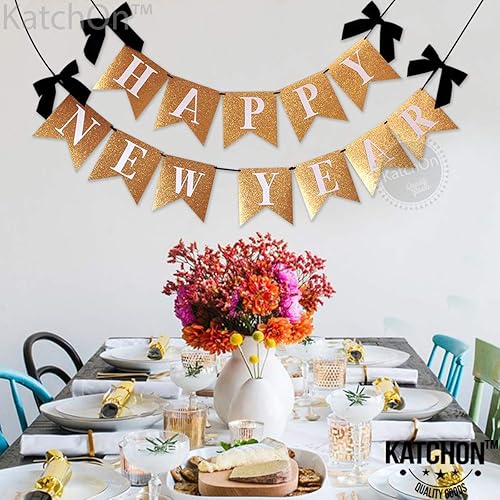 Miniatura 7 de KatchOn, Cartel de Feliz Año Nuevo con purpurina dorada  10 pies, sin bricolaje  Cartel de feliz año nuevo, decoraciones de feliz año nuevo 2024