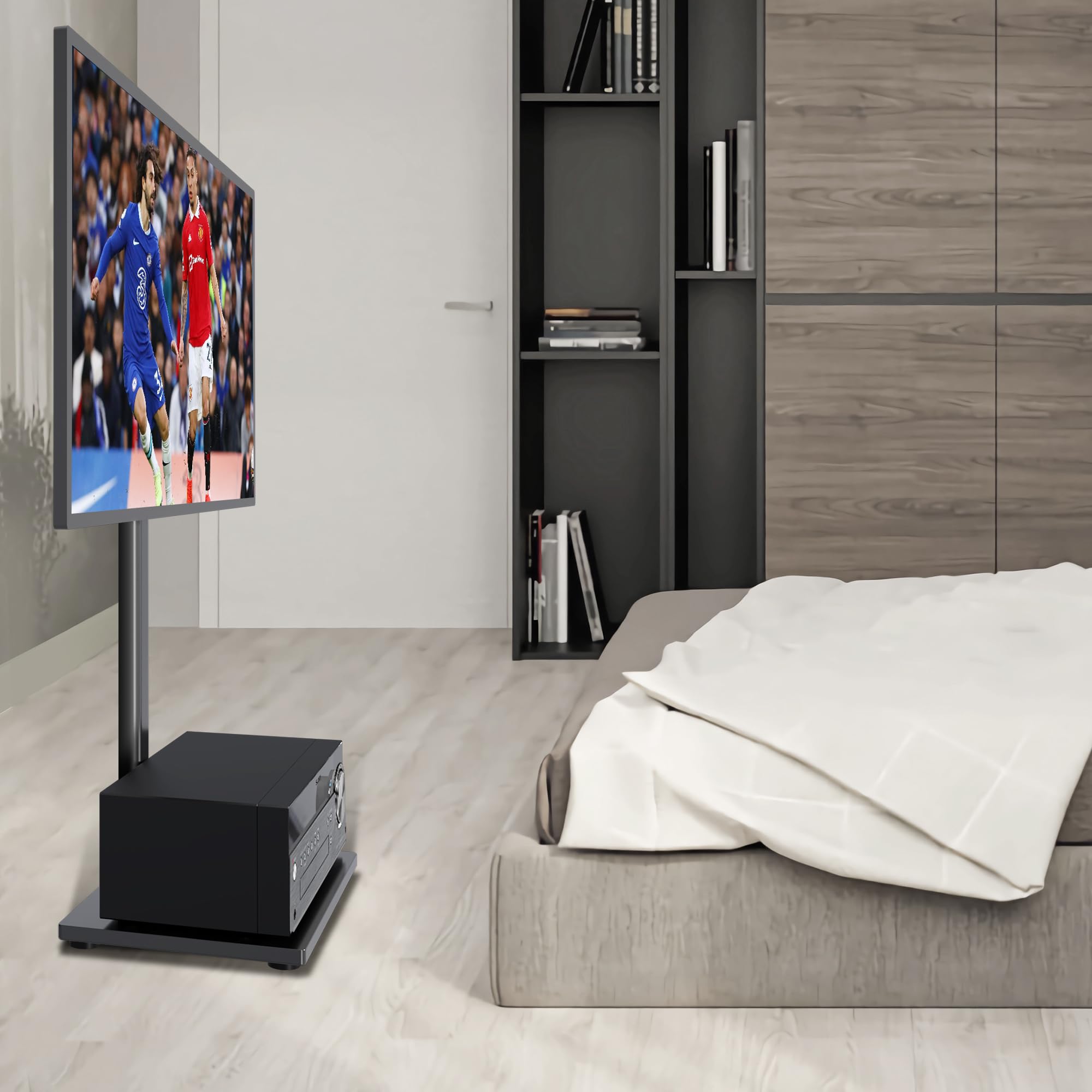XINLEI Support TV Universel au Sol pour Écrans 32-75 Pouces, Support Mural Inclus, Gestion des Câbles, Charge Max 60 kg, VESA 600x400 mm, TS004H