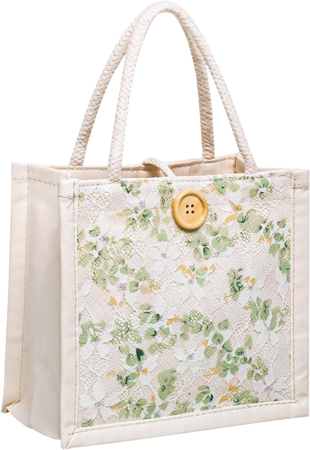 HSOOVZN Women's Lace Embroidery Mini Canvas Tote Bag - Floral PU Leather Clutch Handbag, Compact Bento Shopping Bag