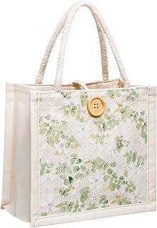 HSOOVZN Women's Lace Embroidery Mini Canvas Tote Bag - Floral PU Leather Clutch Handbag, Compact Bento Shopping Bag