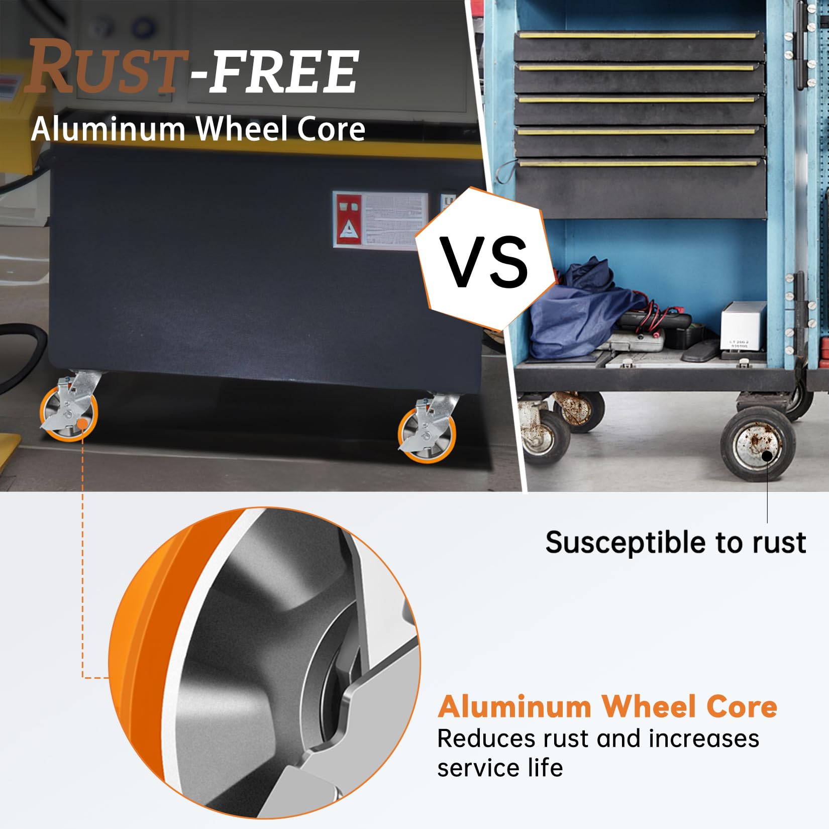 W B D WEIBIDA 125mm Roulette Charge Lourde Jusqu'à 1800KG, Roulettes en Polyuréthane Durable et Solides avec Frein, Roulettes Pivotantes à Noyau d'Aluminium pour Industrie, Meubles, Établi lot de 4