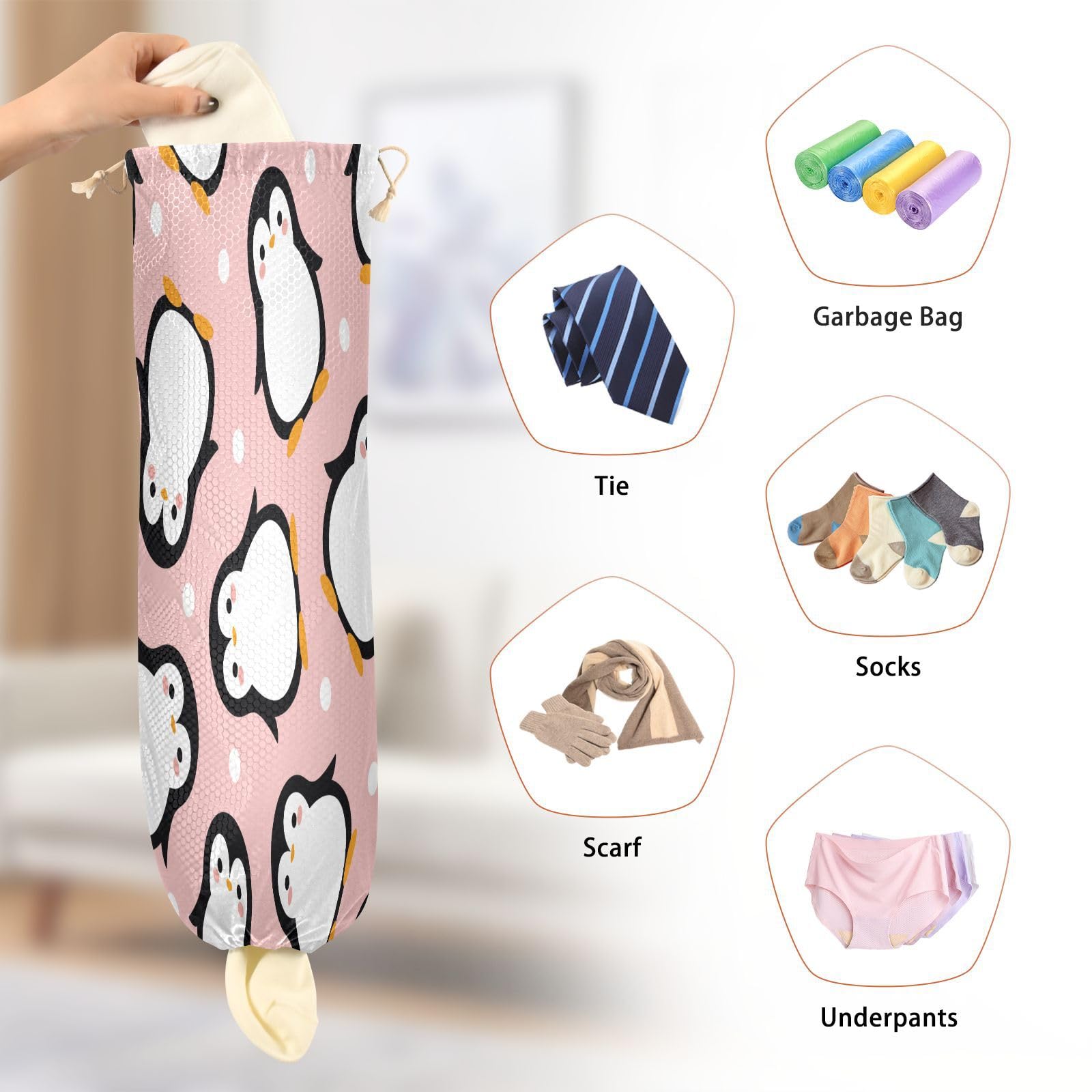 Porta sacchetti di plastica da appendere a forma di pinguino carino animale borsa della spesa organizzatore cucina cartone animato pois sacchetto di plastica di stoccaggio della spazzatura borsa della
