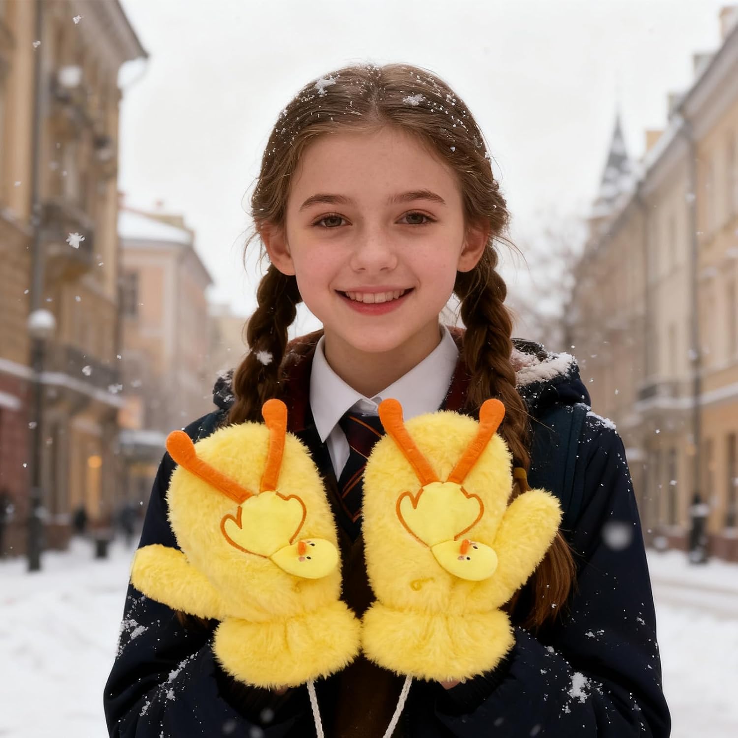 Cute Animal Cartoon Hanging Furry Mittens Gloves with Dangling Legs Soft Plush Full Finger Cold Weather Warm Gloves