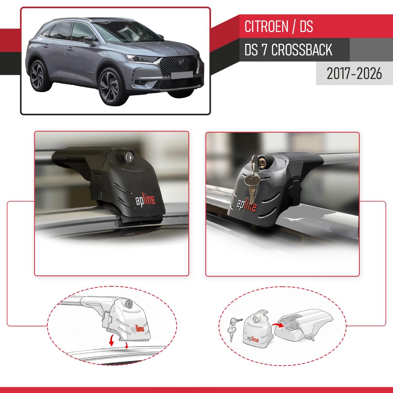Compatibile con Citroen DS7 CROSSBACK 2018-2024 Barre Portatutto ACE-2 Portapacchi Barre Tetto GRIGIO