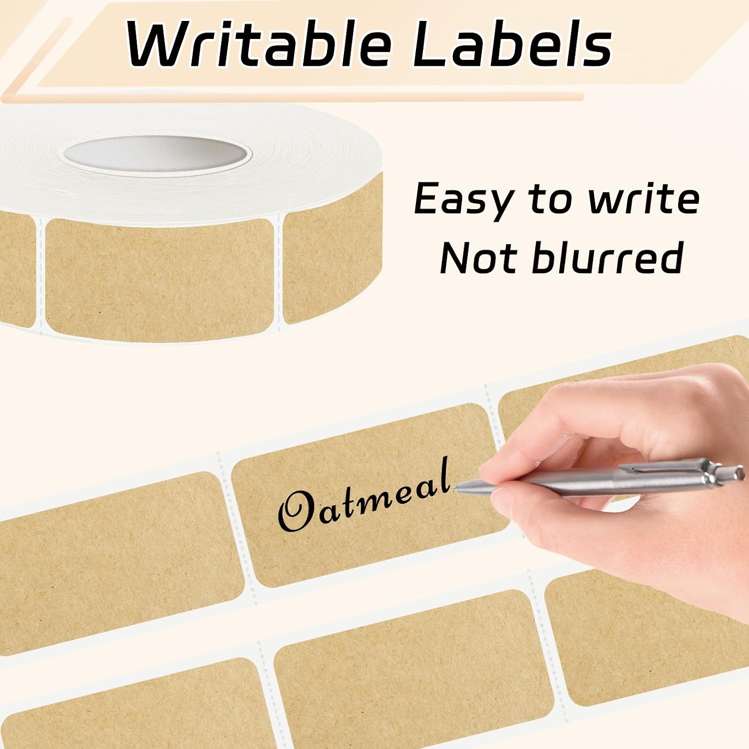 500Pcs Kraft Label Stickers Removable Writable Gift Labels, Self-Adhesive Brown Labels for Essential Oil Bottle, Jars, Food Storage or Gift Decoration (Each Measures 1x 2 inch) image 3
