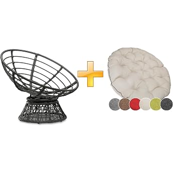 sunnypillow Papasan Chair Rattan Chair with Cushion Round Diameter 120 cm Cozy Lounge Chair Rotatable for Living Room Balcony Chair Wicker Chair Rattan Reading Chair Outdoor / Indoor Ecru