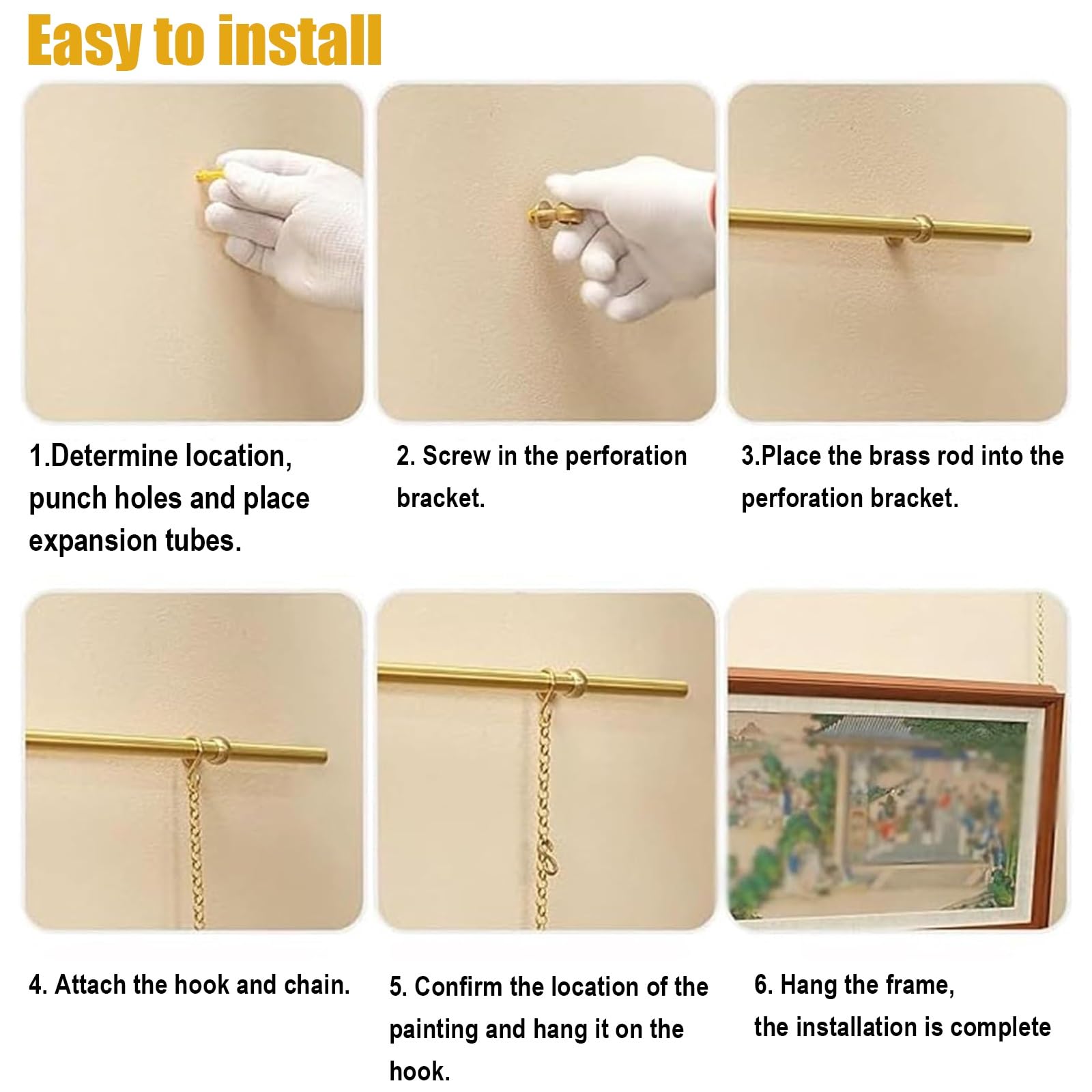 Messing Bilderschienen Aufhängesystem – Verstellbare Galerieschienen für Bilder mit Haken und Goldener Kette – Für Wandkunst, Bilderrahmen, Leinwand – Wohnzimmer, Büro, Galerie(100cm/39in)