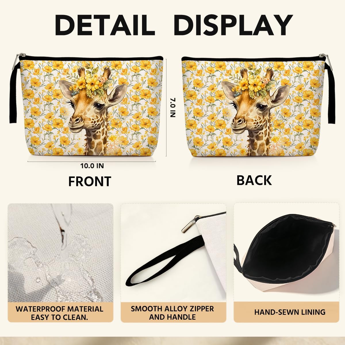 Giraffe Cosmetic Bag Giraffe Gifts Giraffe Themed Gifts Animal Lover Gifts for Women Female Farm Girl BFF Best Friend Coworker Toiletry Bag Graduation Mothers Day Birthday Gifts Floral Makeup Bag - Image 2