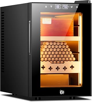 Electric Cigar Humidor, Temperature & Humidity Controlable, Cooling & Heating Humidor Electric Cigar Cabinet with 2 Cedar Wood Shelves & Water Tank, High-end Gifts for Men 16L 50 Capacity