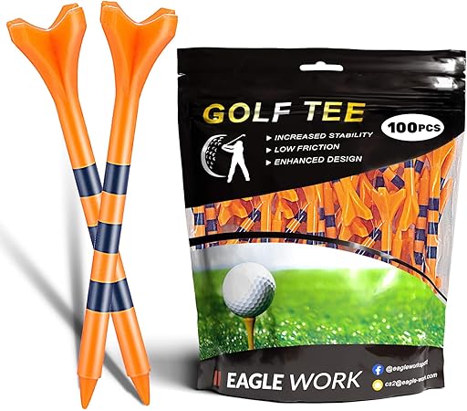 Review EAGLE WORK Plastic Golf Tees, Pack of 100(3-1/4” & 2-3/4”) 4 Prongs Golf Tees, More Durable and Stable, Reduces Friction & Side Spin Plastic Tees
