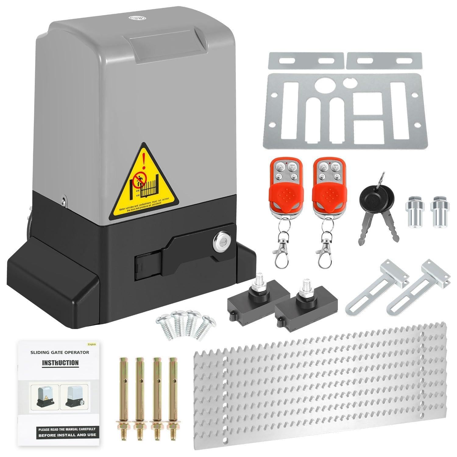 Set de accionamiento para puertas correderas 370W, accionamiento para puertas de garaje y accionamiento para puertas de batiente 800 kg, accionamiento de puerta eléctrico con 2 mandos a