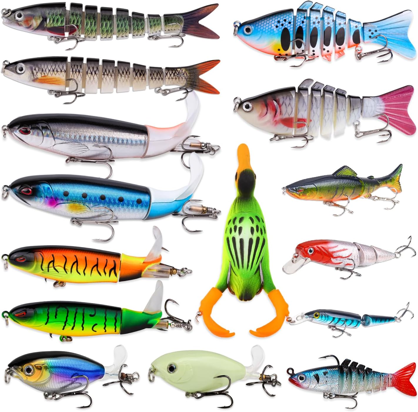 Fishing Artificial Lures Kit Mixed Including Front Diving Fin Minnow Surface Popper Crank Baits Pencil VIB with Hook and Soft Lures Accessories for Saltwater Freshwater Trout Bass Tackle Gift Set