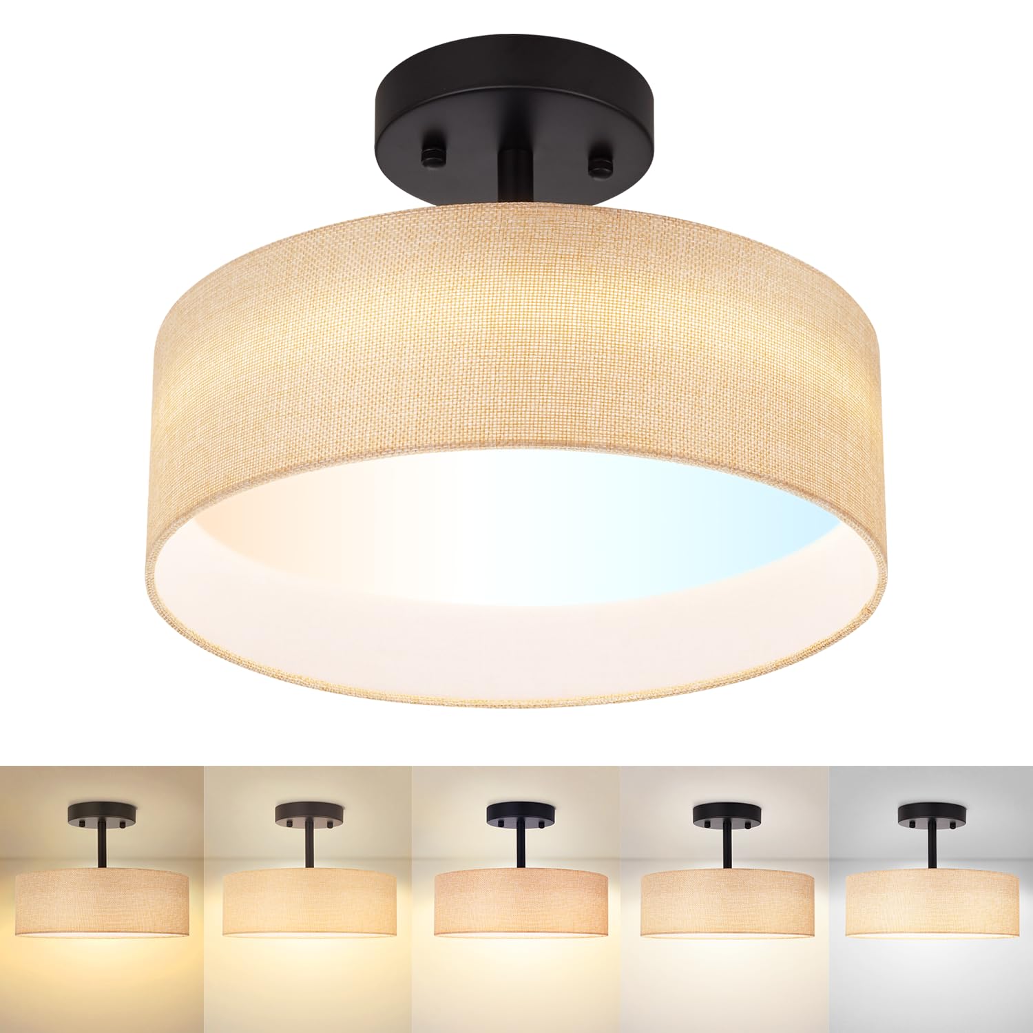 Hamilyeah LED Semi Flush Mount Ceiling Light 24W, 12 inch LED Light Fixtures Ceiling Mount 5CCT, Dimmable Ceiling Light for Bedroom, Kitchen, Foyer, Living Room