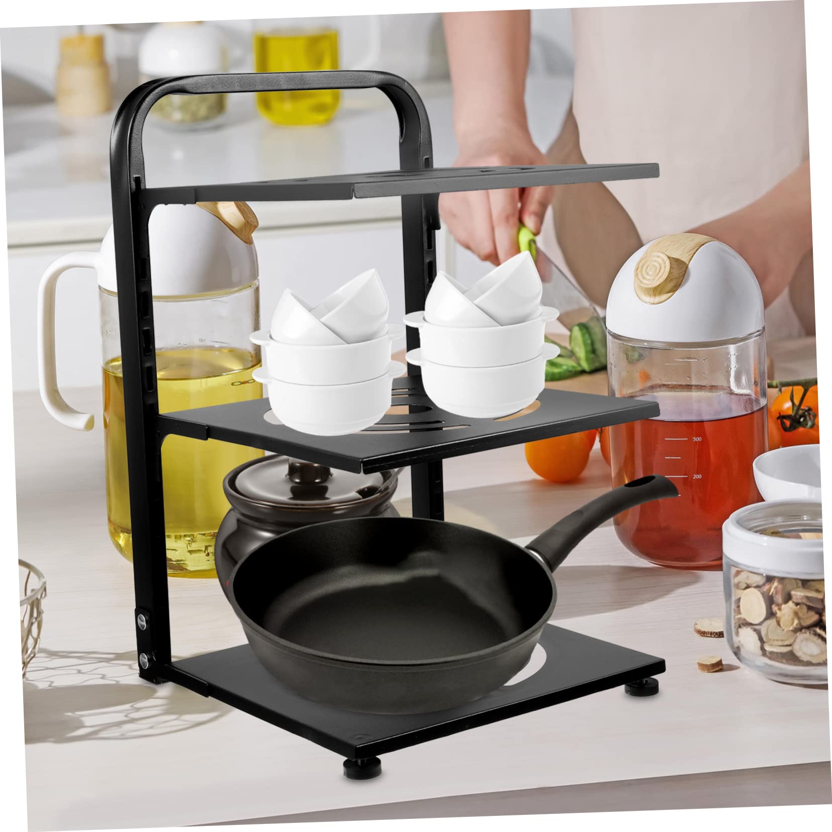 Organizzatore Per Pentole Regolabile Per Pentole e Padelle in Acciaio Al Carbonio Organizer Per Utensili Da Cucina Multistrato