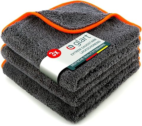 Glart 443TPO Mikrofasertücher 3er Set – 600 GSM – 40x40 cm – Flauschige Auto Poliertücher für Trocknung & Pflege – Ultraweich, fusselfrei & saugstark – Für Autopflege, Motorrad, Boot & Haushalt