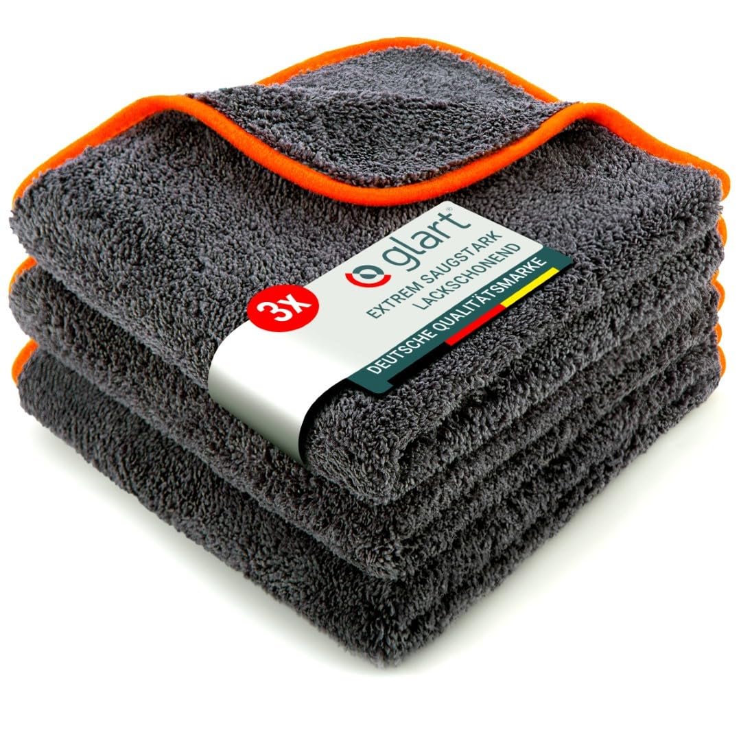 Glart 443TPO Mikrofasertücher 3er Set – 600 GSM – 40x40 cm – Flauschige Auto Poliertücher für Trocknung & Pflege – Ultraweich, fusselfrei & saugstark – Für Autopflege, Motorrad, Boot & Haushalt
