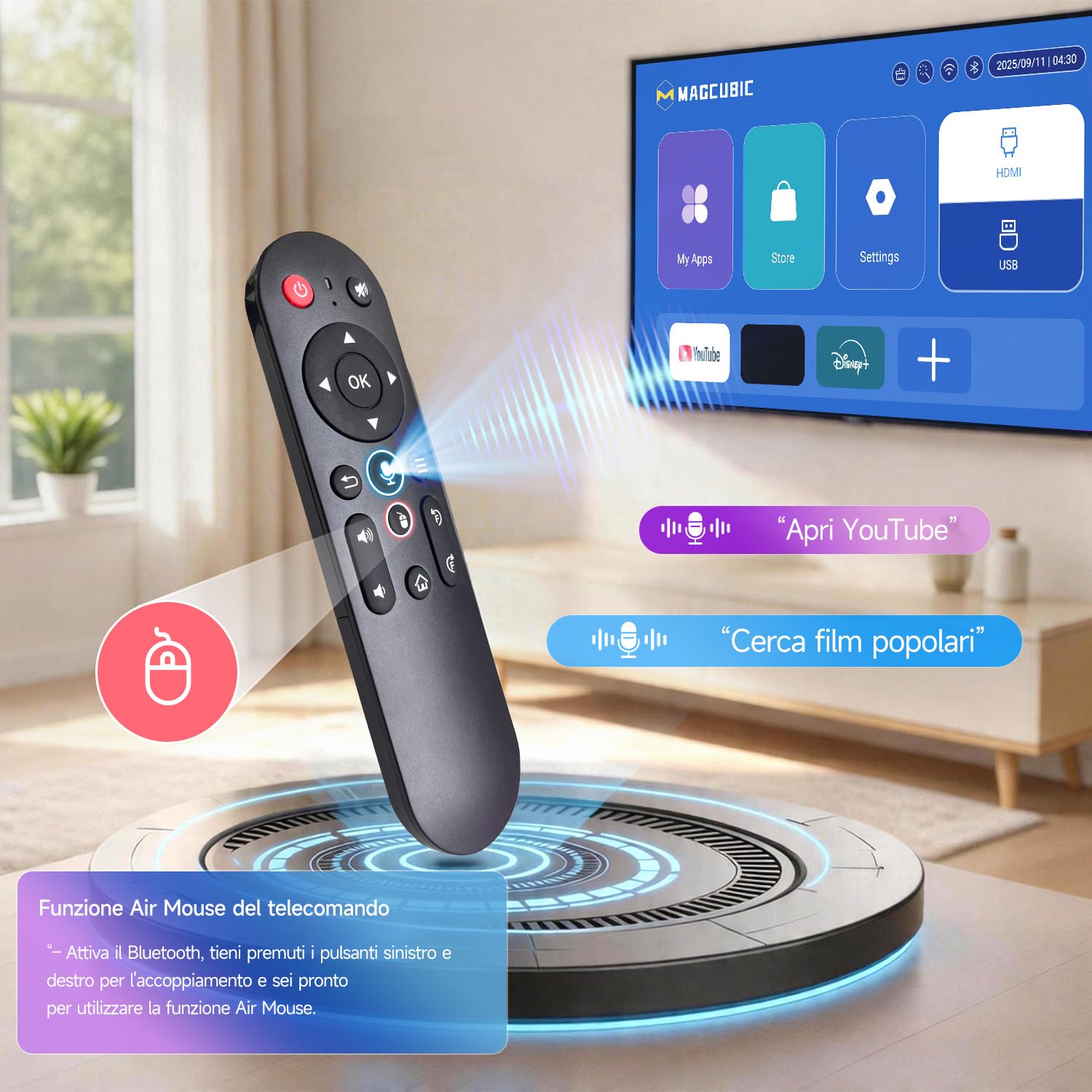 【Messa a Fuoco Automatica】Proiettore 4k Magcubic HY320pro - Risoluzione Nativa 1080p, 400 ANSI, Contrasto 10000:1, Wi-Fi 6 e Bluetooth 5.4, Correzione Trapezoidale per casa e ufficio