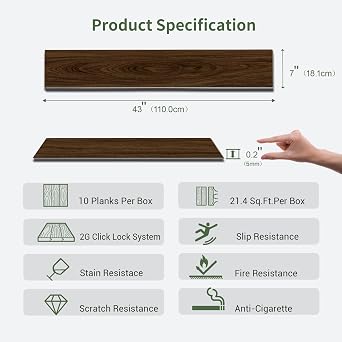 Luxury Vinyl Plank Flooring, Interlocking Click Lock 2G Technology, Soundproof Waterproof LVP Flooring Tile,Use for Kitchen Bathroom Office(Hill Hickory, 535.8Sq.Ft(Pallet/25 cartons))