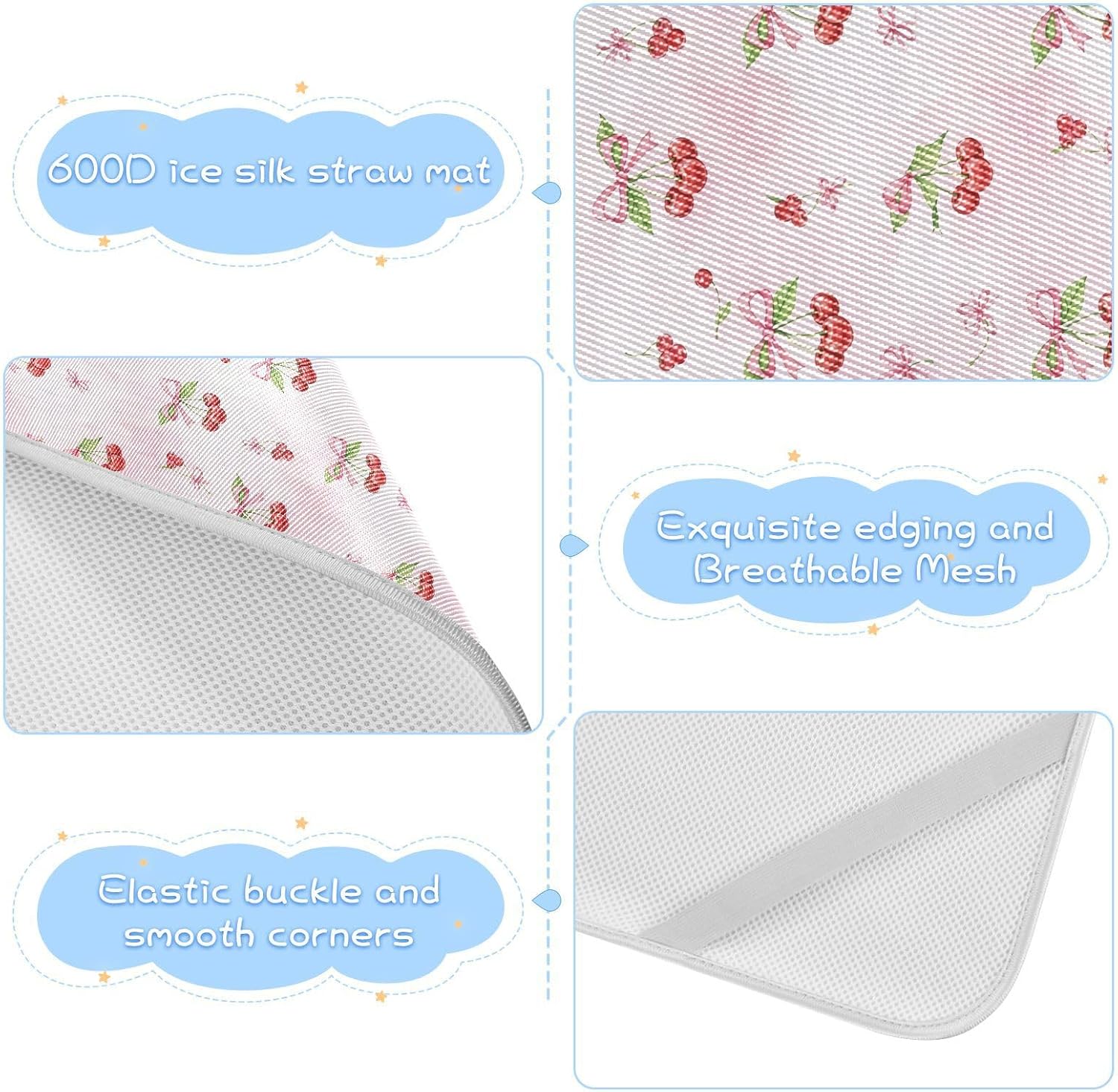 Baby Cooling Mat Watercolor Cherry Ice Silk Breathable Mesh Summer Crib Mattress Pad with Pillowcase, Soft Cooling Sleeping Surface for Infant & Toddler, 52"x28"