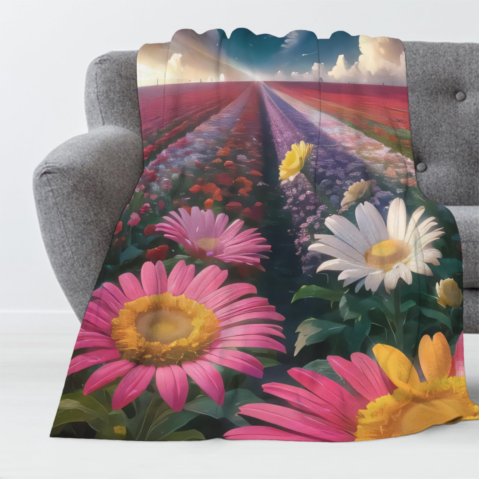 Manta de Franela Estampado Floral 180x200 cm Manta de Franela de Microfibra Chica Manta de Felpa Suave para Sofá Cama Manta Polar Invierno Gruesa y Esponjosa Caliente