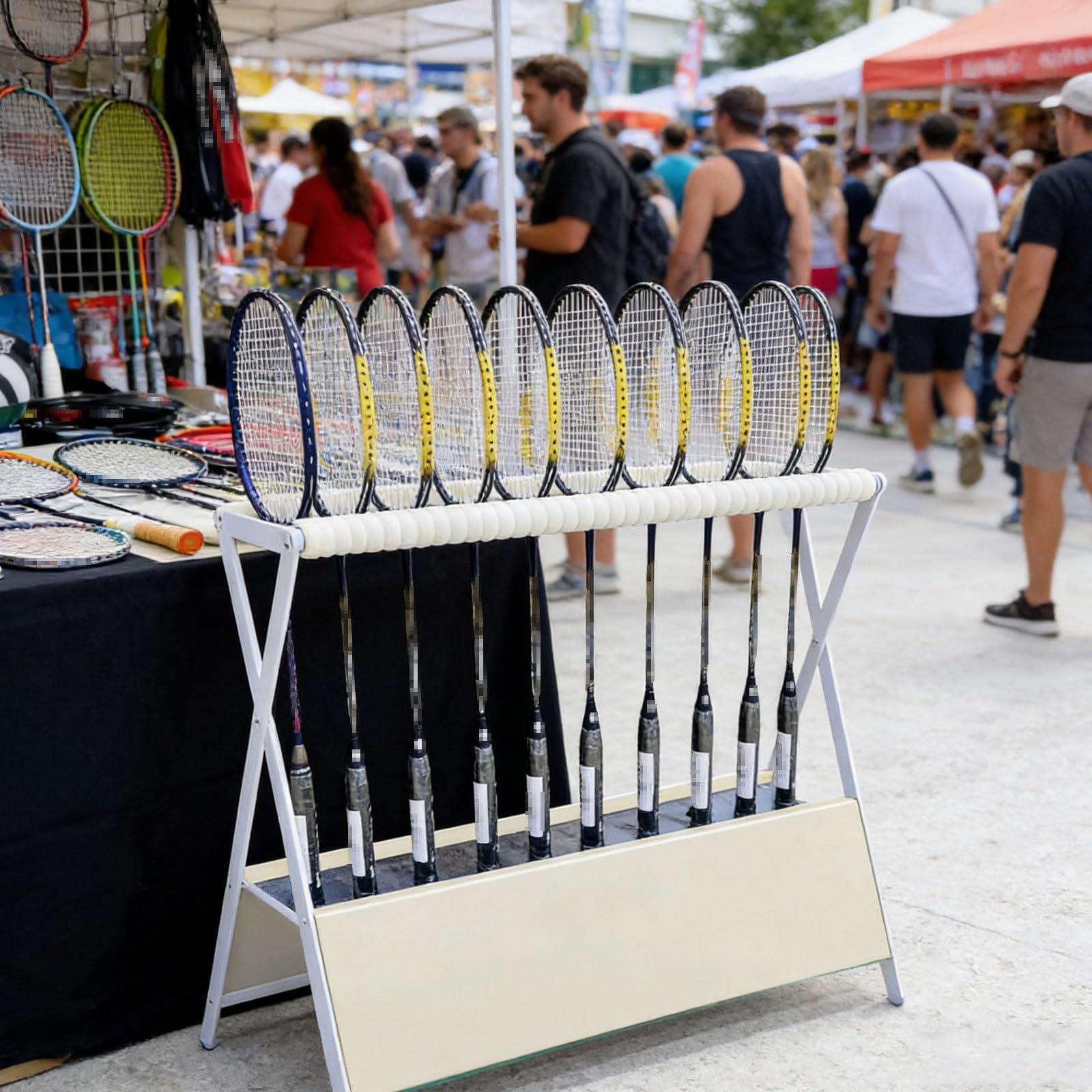 Porta Racchette di Grande Capacità, Rastrelliera Racchetta Tennis Supporto, Struttura in Ferro con Maniche Protettive in Schiuma, for Palestra