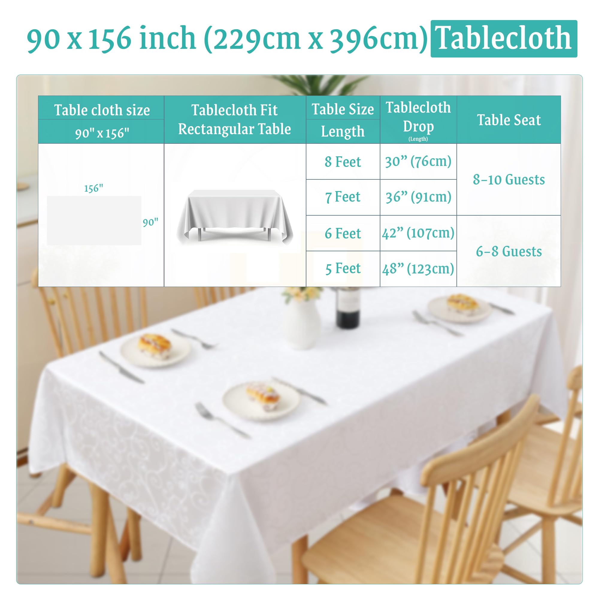 Trimming Shop Tovaglia damascata rettangolare, 228,6 x 396,2 cm, motivo a vortice, per banchetti, feste, casa, cucina, ristorante, matrimoni, Natale, 10 pezzi