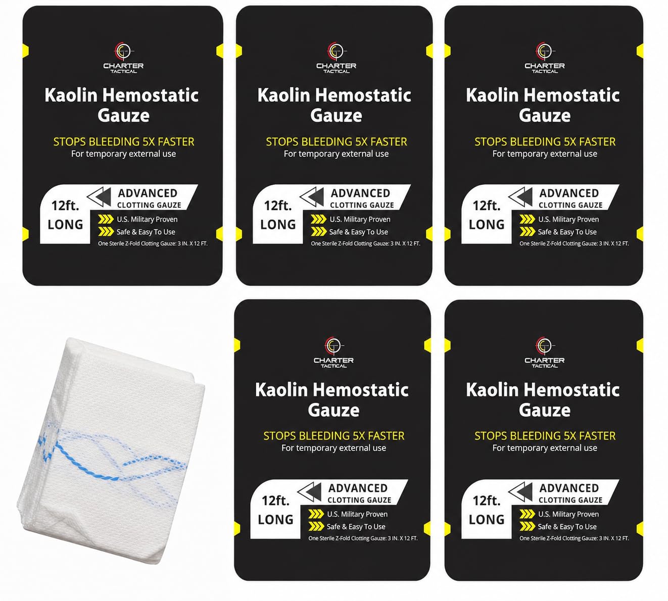Charter Tactical First Aid Advanced - Combate de coagulación rápida - Hemostático flexible - Kit para detener el sangrado Embalaje más rápido de heridas con coagulación rápida médica - Suministros de