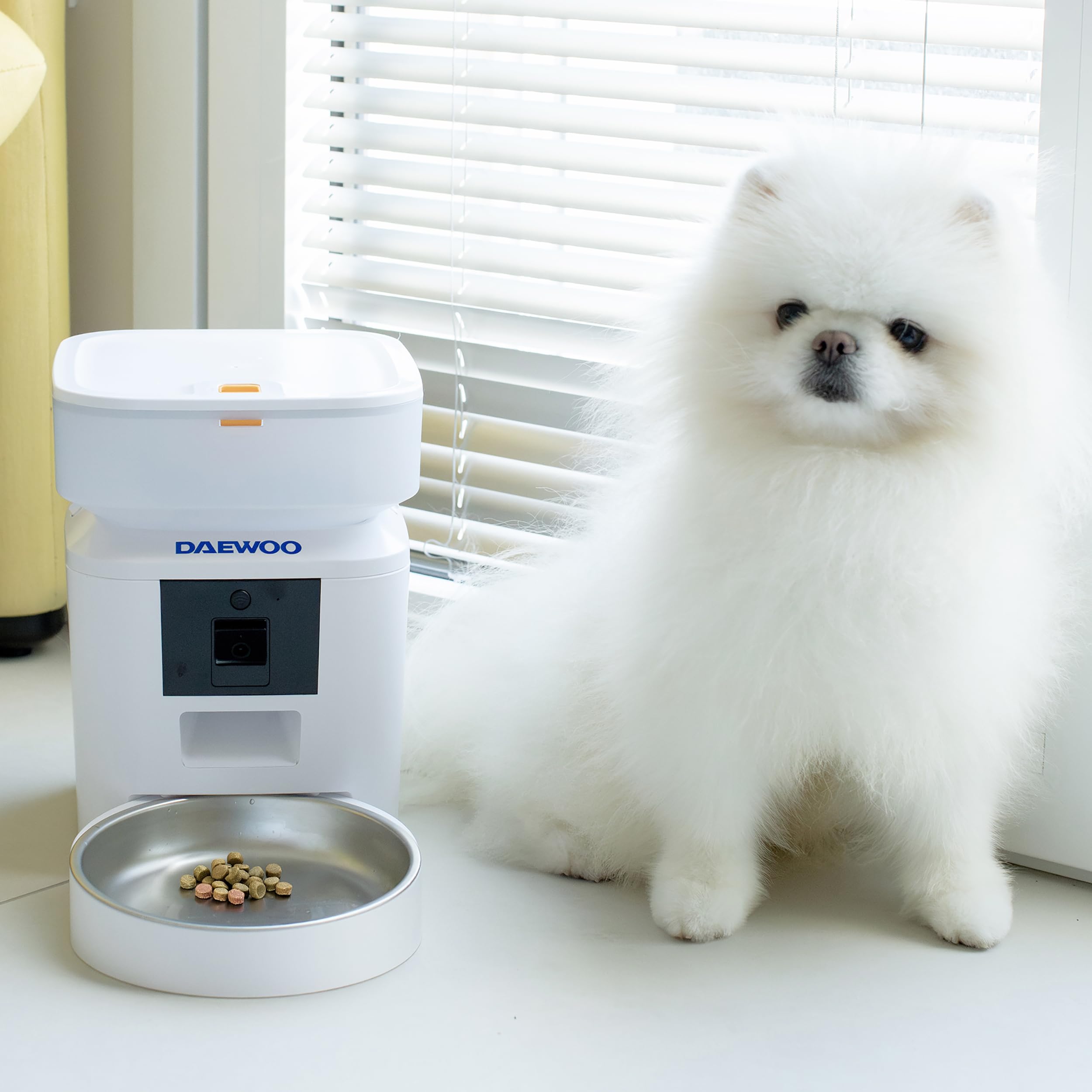 Daewoo - Distributore Automatico Cibo Gatti e Cani con Telecamera HD, Capacità 2L, Alimentazione Programmata Fino a 15 Pasti al Giorno, Microfono Integrato, Controllo Remoto tramite App Tuya