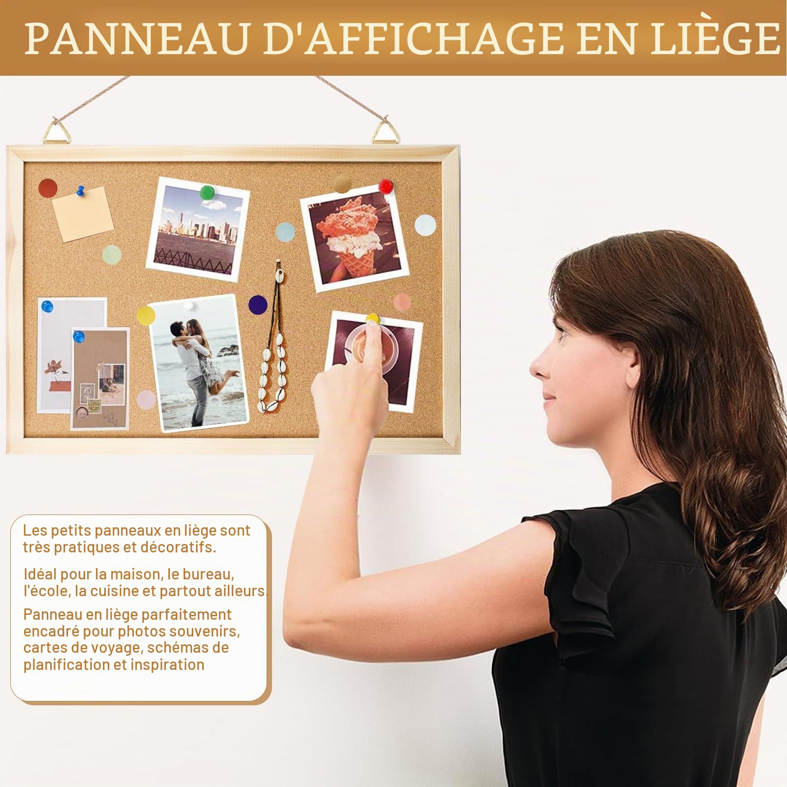 Tableau en Liège Mural, Tableau Liège Mural 40x30 cm | avec Cadre en Bois de Pin, Punaises et Kit de Montage pour Bureau, École, Chambre et Maison