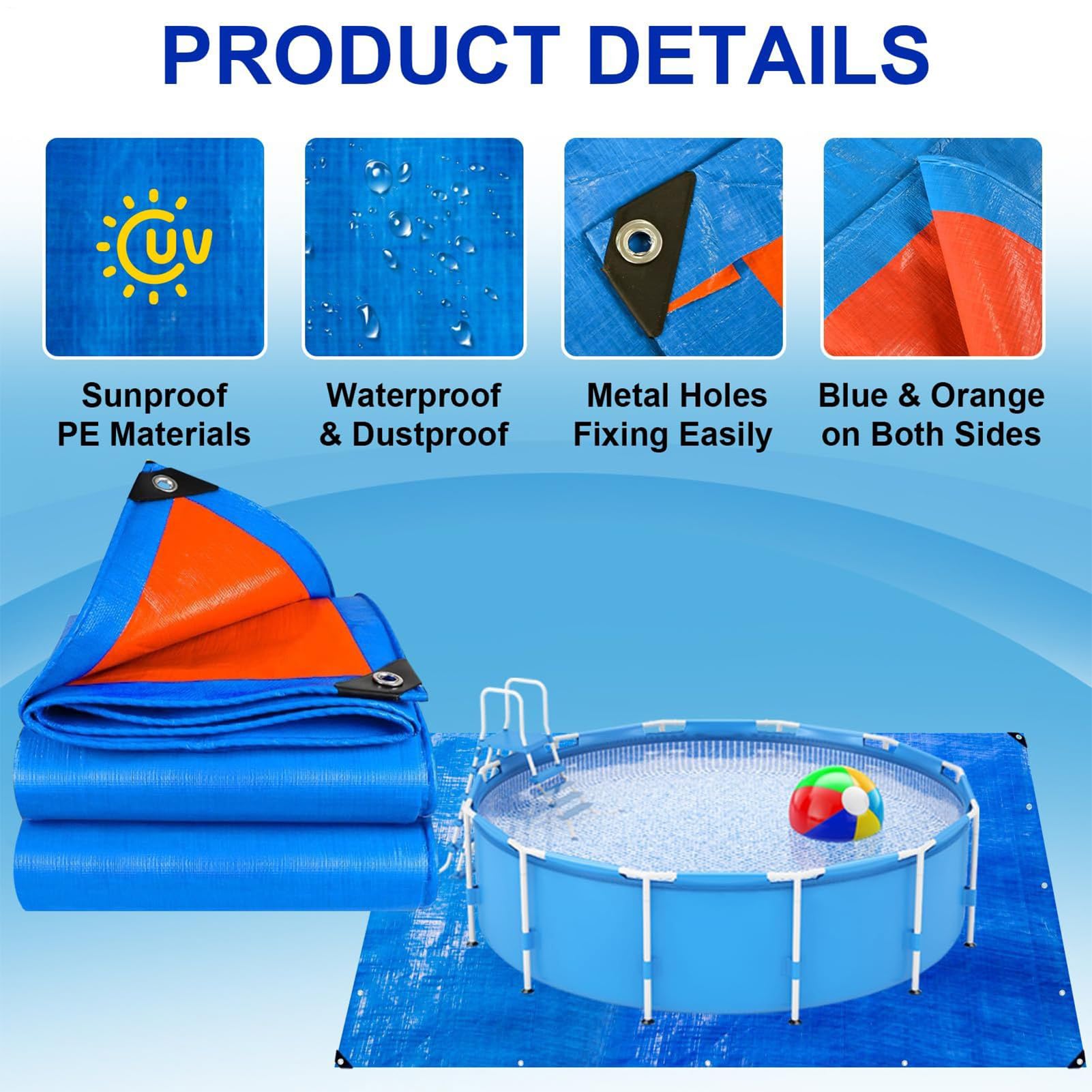 Base Protectora para Liner De Piscina Resistente E Impermeable con Ojales | Protector Liner Evita Piedras en exteriores, patios, villas, hoteles, jardines, propietarios y entusiastas