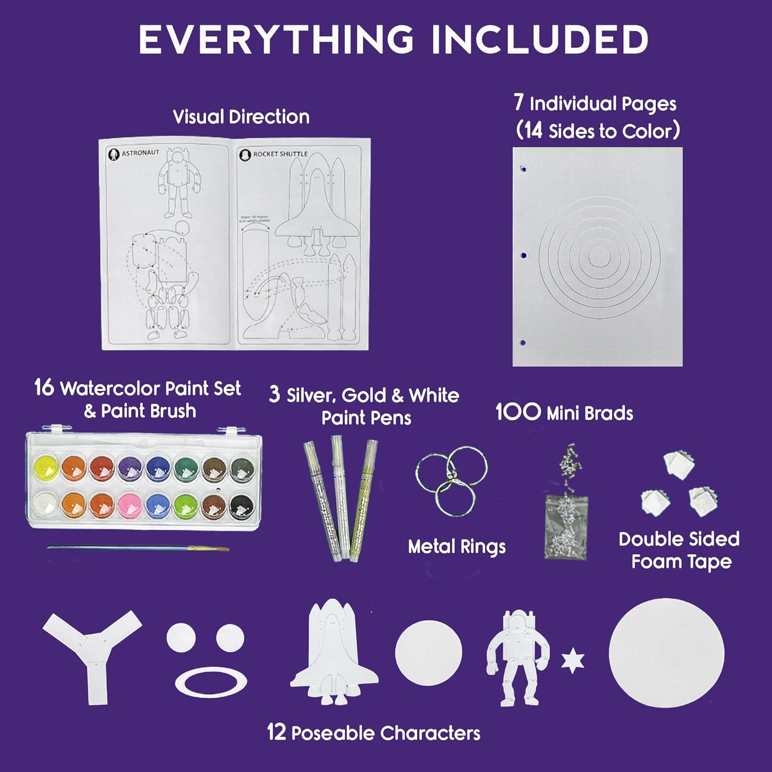 EyeConnect Crafts DIY 3D Tunnel Book Kit – Creative STEAM Art & Craft Set for Kids & Teens, Build, Paint & Make Your Own Book with Posable Interactive Animals & Characters (Space)