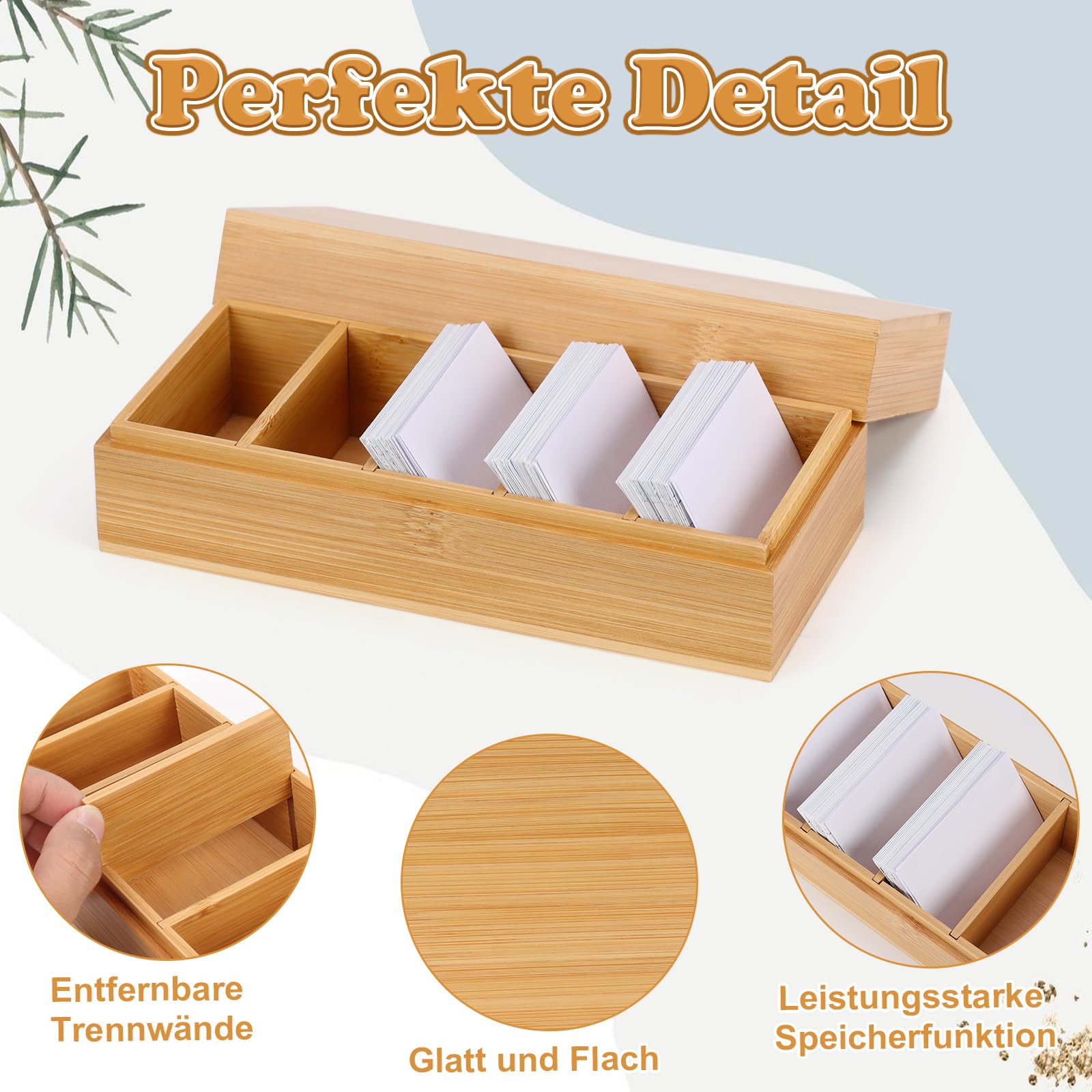 Wooden Flash Card Box A8 21.7 x 9.5 x 7 cm with Lid - Vocabulary Box, Wood Colour - Image 3