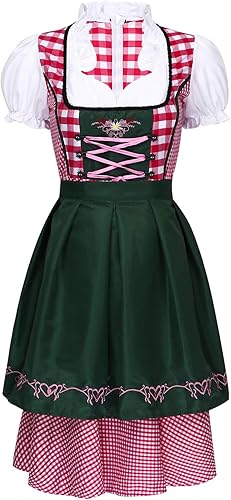 Amazon Tiaobug ハロウィン 変装 メード服 仮装 衣装 可愛い エプロン付き ビール服 ドイツ 民族衣装 メイド ディアンドル チロリアン イベントコスプレ コスチューム ダークグリーン L コスプレ 仮装 通販