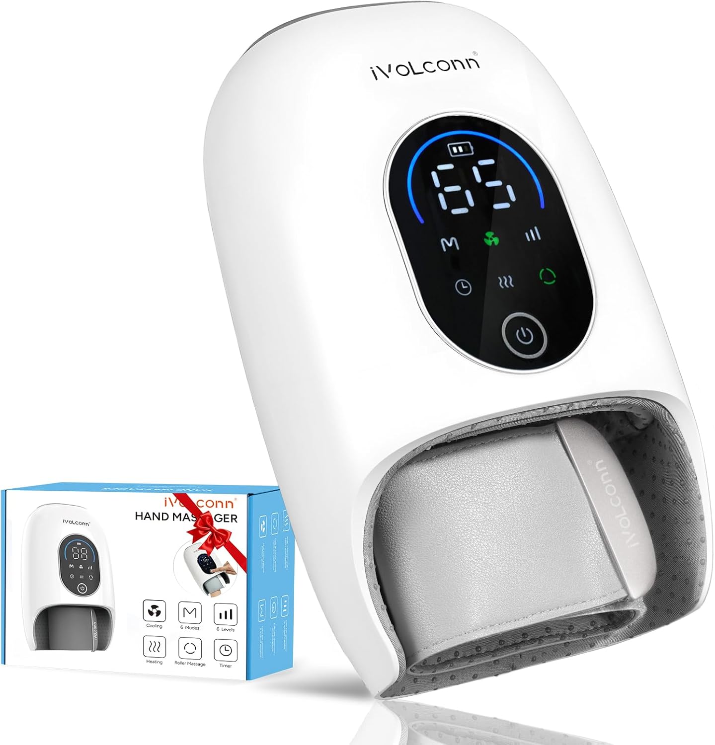 Hand Massager with Heat and Compresion for Arthritis and Carpal Tunnel Relief, Full Hand and Wrist Massager with LCD Display and Palm Kneading Roller, Birthday Christmas Gifts for Adults White