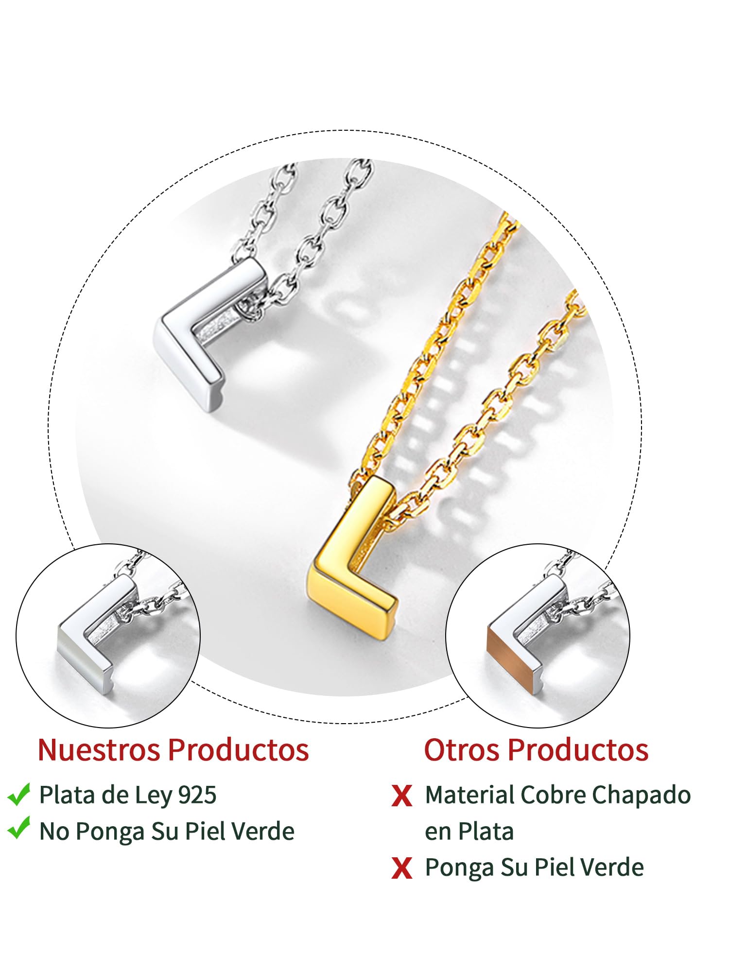 ChicSilver Collar Mujer R Letra Mayúscula Oro 18K Cadena Inicial Plata 925 | Material Plata de Ley Mini Alfabeto Nombre Personalizado Joyería Minimalista Preciosa Madre Pareja Regalo Cumpleaños