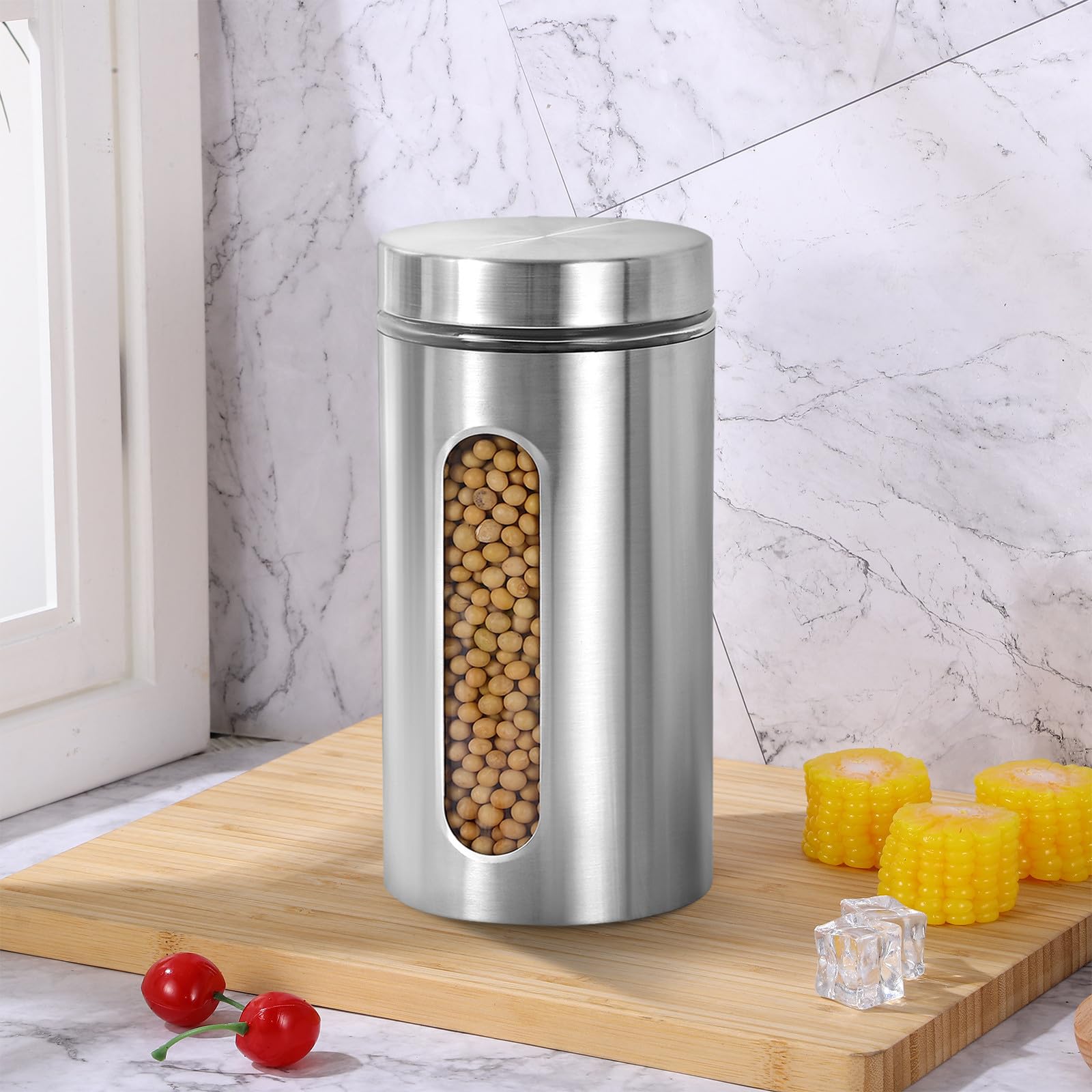 POPETPOP Recipientes para alimentos de cocina 3 unidades de acero inoxidable con tapa sellada para conservar frescura en tiendas
