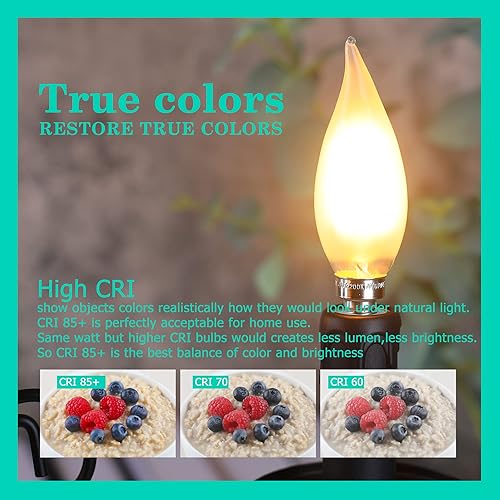 Miniatura 4 de Bombilla LED esmerilada E12 tipo C de 2200 K, equivalente a 40 vatios, luz de candelabro regulable de base pequeña, ideal para comedores, salas de