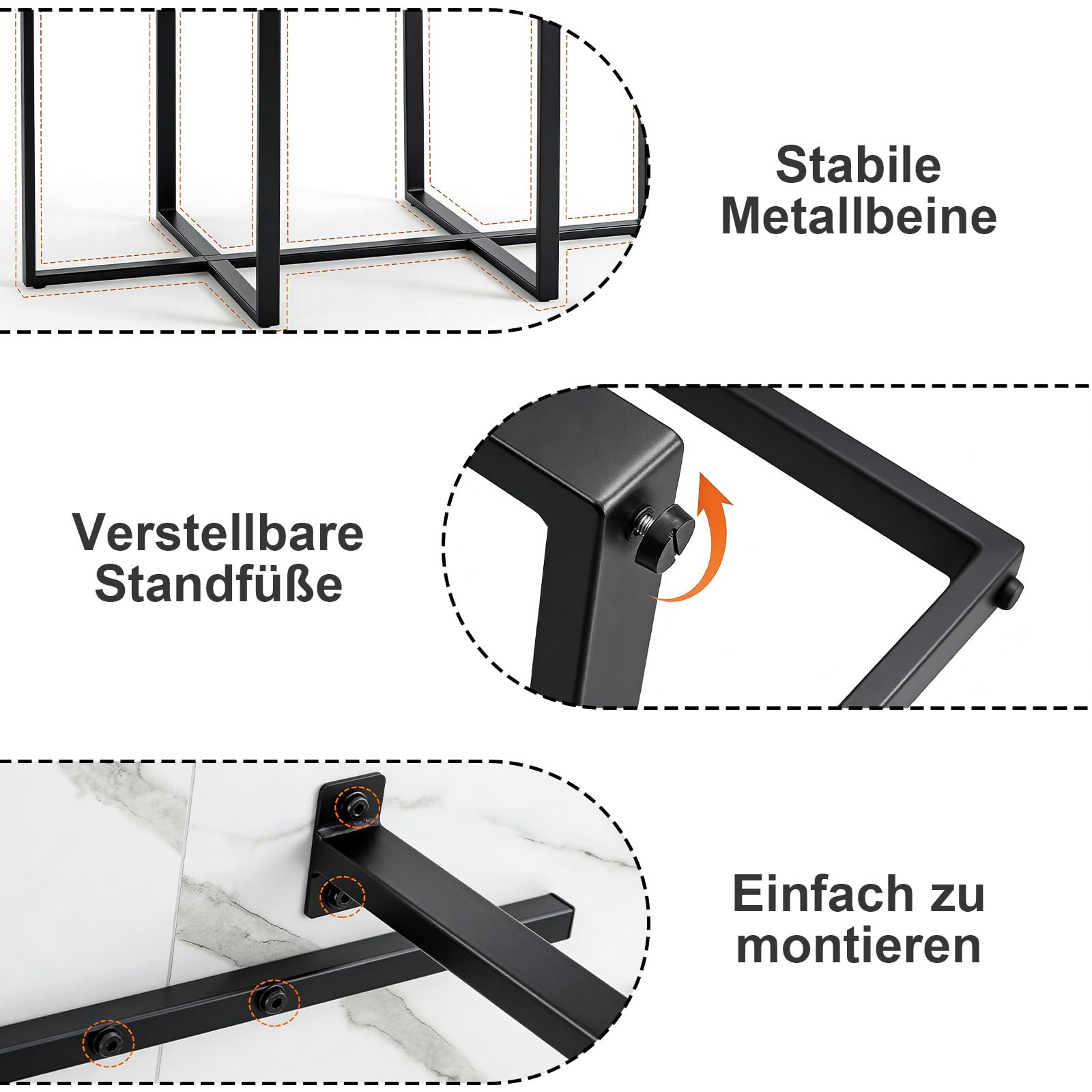 Großer Konferenztisch Inklusive 8 Stühle Moderner Besprechungstisch Metallrahmen für 8–12 Personen, industrieller Seminartisch für Büro, Esszimmer, 180x90cm (L x B),Weiß