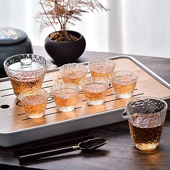 天然石ティーポットと茶碗6点セット　インテリア ポット茶器セット 粉引グレー 菊型 ティーポット1点 湯呑み4点