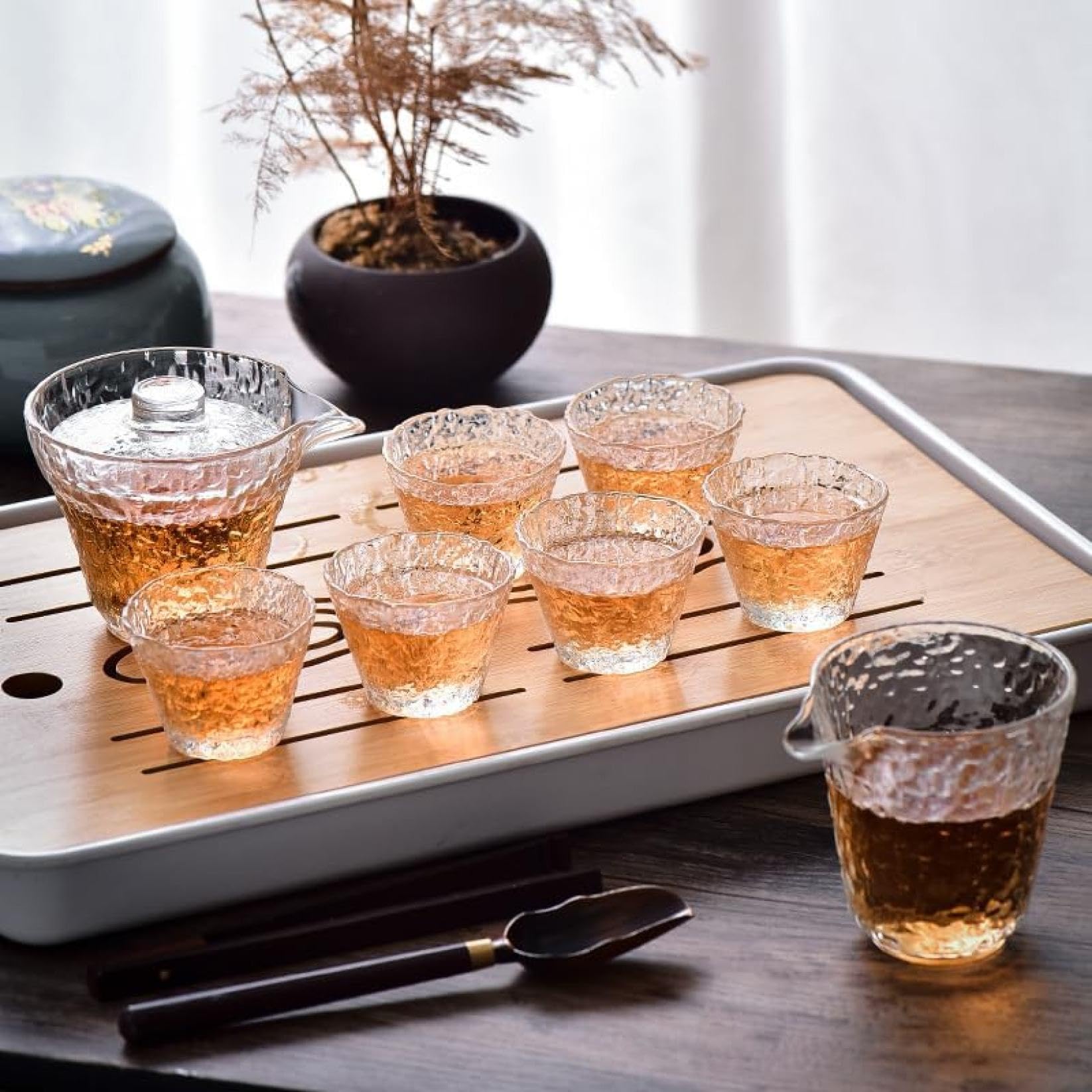 Amazon.co.jp: ティーセット品茗杯 湯呑み 6客セット ガラス茶具