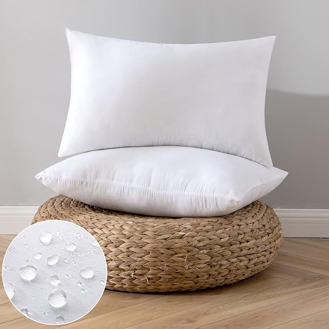 EMEMA Waterproof Cushion Inserts Outdoor 12x20 Inch Rectangular Pillow Inner Accessories Set of 2 for Sofa Bed Cushion Cover Pillow 30x50 cm White Warm Decorative