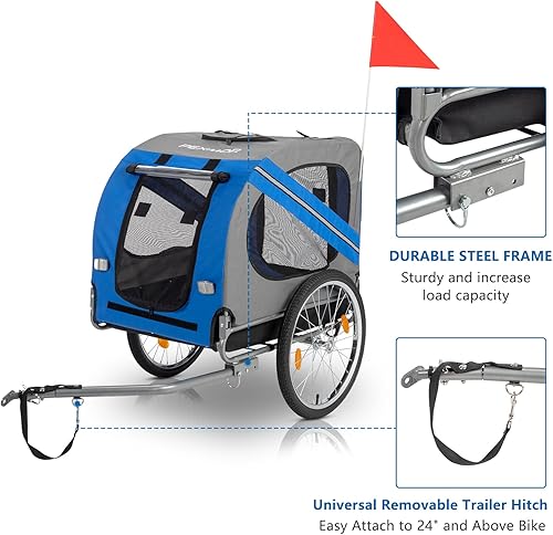 Miniatura 5 de PEXMOR Remolque de bicicleta para perros, carrito plegable para mascotas con enganche universal, transporte de carga para perro y ruedas de
