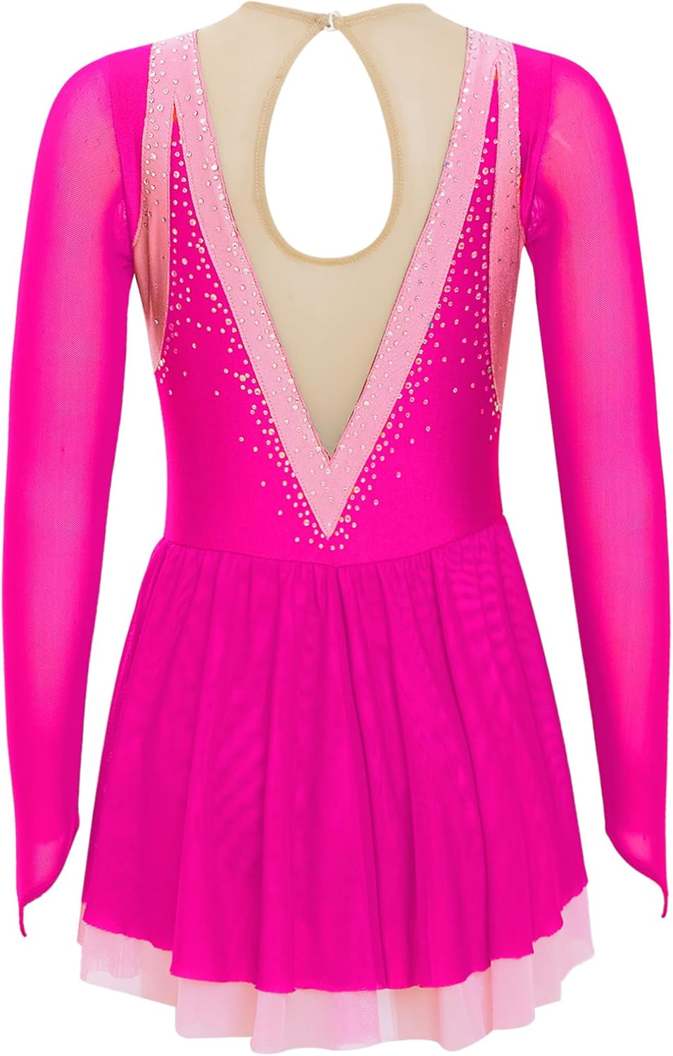 easyforever Kids Girls Sparkly Rhinestone Long Sleeve Figure Ice Skating Dress Ballet Modern Lyrical Dance Costume